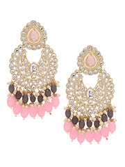 Exquisite Glamour Kundan Choker Set with Chandbali Earrings Adorned with Pink and Grey Stones