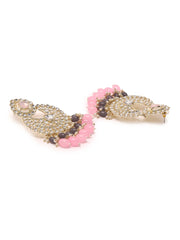 Exquisite Glamour Kundan Choker Set with Chandbali Earrings Adorned with Pink and Grey Stones