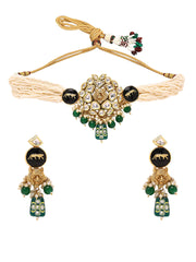 Royal Kundan Elegance with Lion-Faced Chocker and Green Stone Earrings