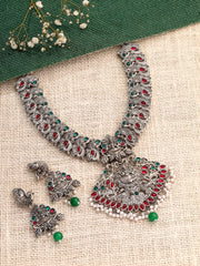 Silver Plated Green and Ruby Jewellery Set