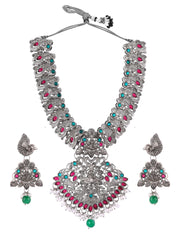 Silver Plated Green and Ruby Jewellery Set