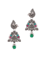 Silver Plated Green and Ruby Jewellery Set