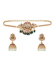 Temple Goddess Green Beads Jewellery Set