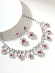 American Diamond Floral Red Jewellery Set