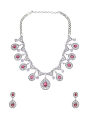 American Diamond Floral Red Jewellery Set