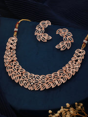 Statement Studded Leaf Design Rose Gold-Plated Jewellery Set