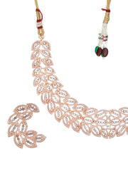 Statement Studded Leaf Design Rose Gold-Plated Jewellery Set