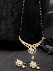 Desiner Floral Shaped Gold Plated American Diamond Mangalsutra Set For Women