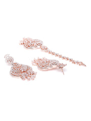 Rose Gold-Plated American Diamond Studded Floral inspired MaangTikka And Earrings Set