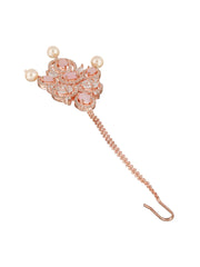 Pink Floral Design American Diamond Rose Gold-Plated Maangtikka