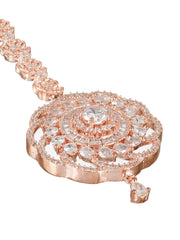 Floral American Diamond Rose Gold-Plated Maangtikka