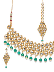 Emerald Kundan Gold Plated MaangTika Jewellery Set