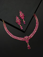 Pink Ruby Gold Plated Floral Jewellery Set