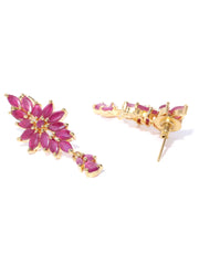 Pink Ruby Gold Plated Floral Jewellery Set