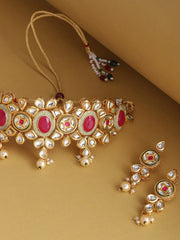 Kundan Ruby Pearls Gold Plated Choker