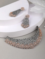 Glitz Appeal-Grey American Diamond Cubic Zirconia Rose Gold Plated Choker Set