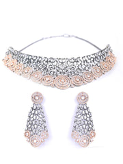 Glitz Appeal-Grey American Diamond Cubic Zirconia Rose Gold Plated Choker Set