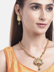 Ruby Emerald Beads Gold Plated Temple Jewellery Set