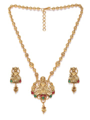 Ruby Emerald Beads Gold Plated Temple Jewellery Set