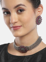 Ruby German Silver Oxidised Choker