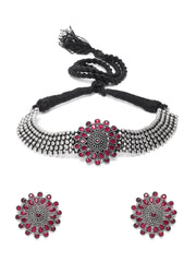 Ruby German Silver Oxidised Choker