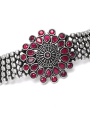 Ruby German Silver Oxidised Choker