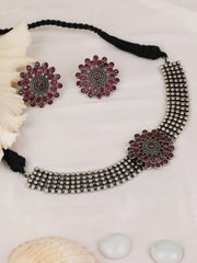 Ruby German Silver Oxidised Choker