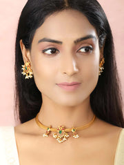 Kemp Stones Beads Gold Plated Peacock Choker Set