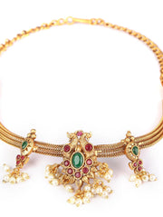 Kemp Stones Beads Gold Plated Peacock Choker Set