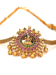 Multi Color Kemp Stones Gold Plated Temple Choker Set