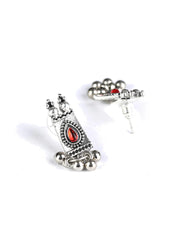 Red Stones Studded Silver Plated Jewellery Set