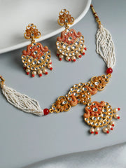 Ethnic Gold & Red Floral Meenakari Jewellery Set