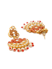 Ethnic Gold & Red Floral Meenakari Jewellery Set