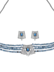 Priyaasi Blue Multilayer American Diamond Choker Jewellery Set