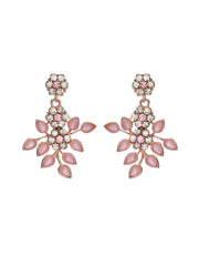 Pink Studded Floral Rose Gold Plated Jewellery Set