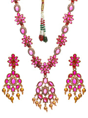 Floral Pink Studded Gold Plated Jewellery Set