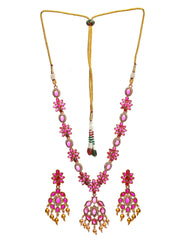 Floral Pink Studded Gold Plated Jewellery Set