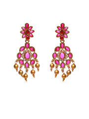 Floral Pink Studded Gold Plated Jewellery Set