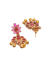 Floral Pink Studded Gold Plated Jewellery Set