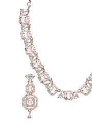 Pink Floral AD Rose Gold Plated Jewellery Set