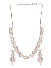 Pink Floral AD Rose Gold Plated Jewellery Set