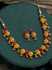 Studded Floral Multicolor Gold-Plated Jewellery Set