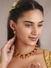 Studded Floral Multicolor Gold-Plated Jewellery Set