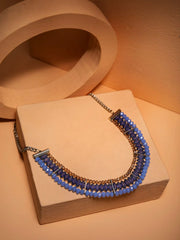 Blue Beaded Stone Studded Gold-Plated Necklace