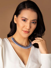 Blue Beaded Stone Studded Gold-Plated Necklace