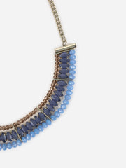 Blue Beaded Stone Studded Gold-Plated Necklace