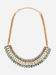 Blue & White Stone Studded Gold-Plated Necklace