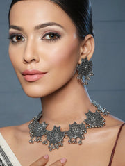 Oxidised Silver Boho Floral Ghunghroo Choker Jewellery Set