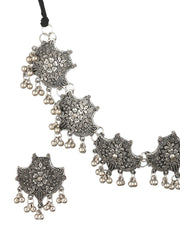 Oxidised Silver Boho Floral Ghunghroo Choker Jewellery Set