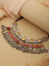 Multicolor Studded Kundan Ghunghroo Oxidised Silver Choker Necklace